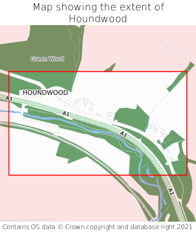 Map showing extent of Houndwood as bounding box