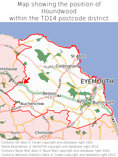 Map showing location of Houndwood within TD14