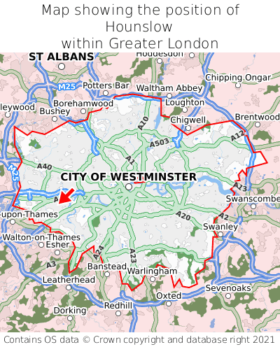 Map showing location of Hounslow within Greater London