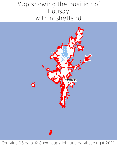 Map showing location of Housay within Shetland