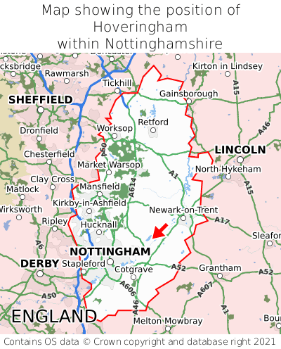 Map showing location of Hoveringham within Nottinghamshire
