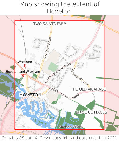 Map showing extent of Hoveton as bounding box