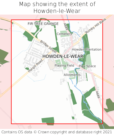 Map showing extent of Howden-le-Wear as bounding box
