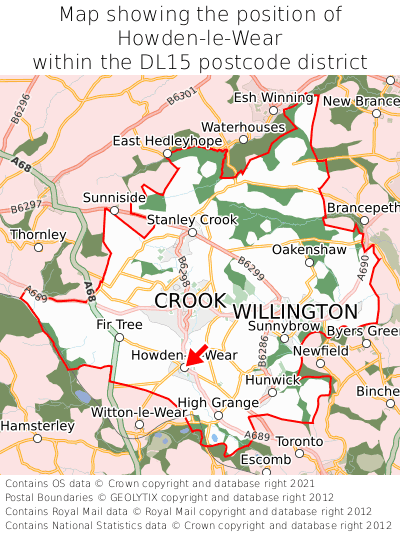 Map showing location of Howden-le-Wear within DL15
