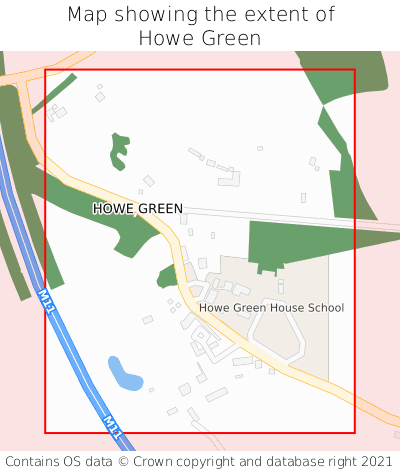 Map showing extent of Howe Green as bounding box