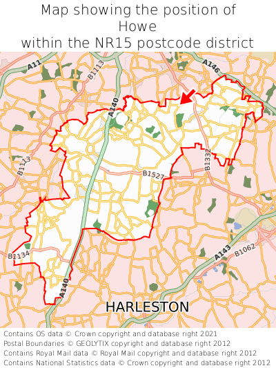 Map showing location of Howe within NR15