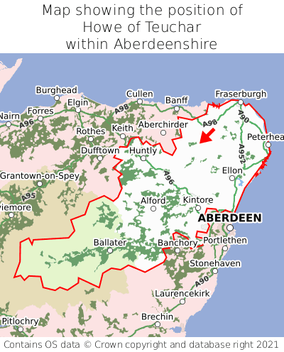 Map showing location of Howe of Teuchar within Aberdeenshire
