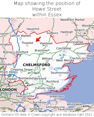 Map showing location of Howe Street within Essex