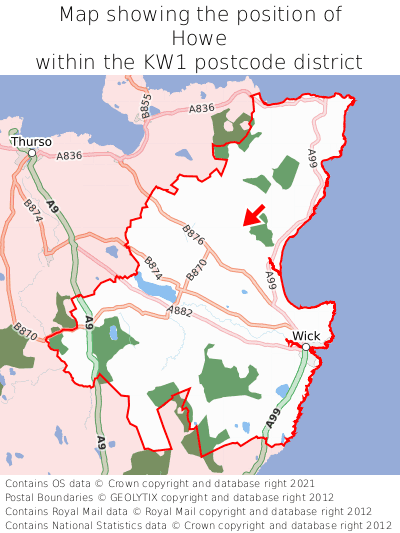 Map showing location of Howe within KW1