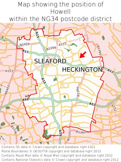 Map showing location of Howell within NG34