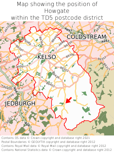 Map showing location of Howgate within TD5