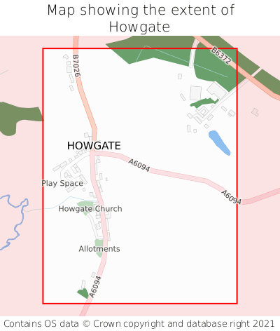 Map showing extent of Howgate as bounding box
