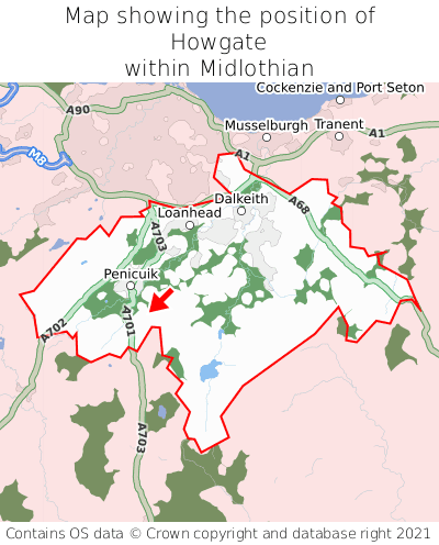 Map showing location of Howgate within Midlothian