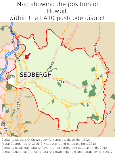 Map showing location of Howgill within LA10