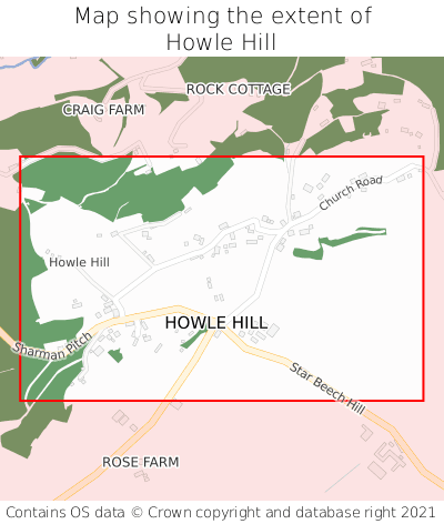 Map showing extent of Howle Hill as bounding box