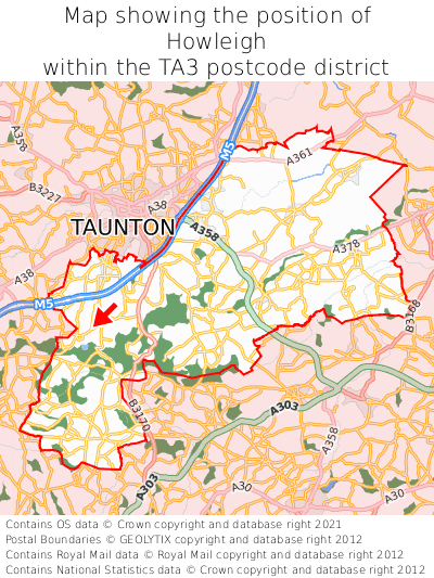 Map showing location of Howleigh within TA3