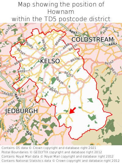 Map showing location of Hownam within TD5