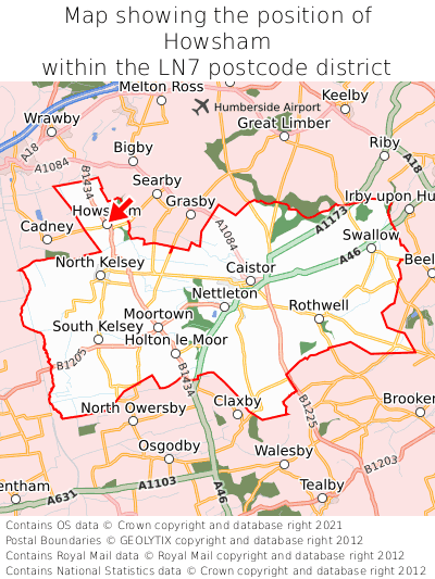 Map showing location of Howsham within LN7