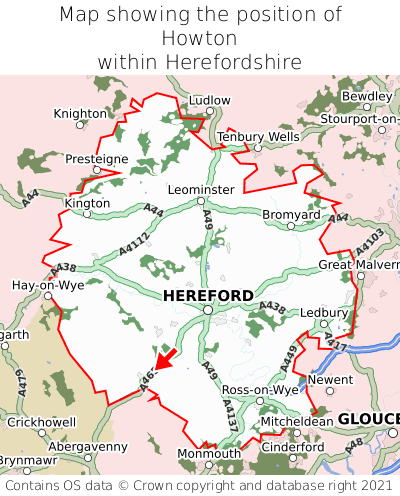 Map showing location of Howton within Herefordshire