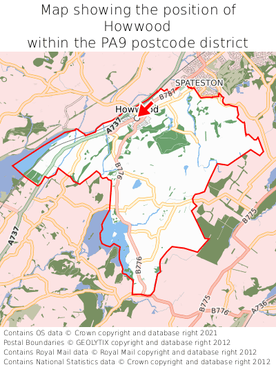 Map showing location of Howwood within PA9