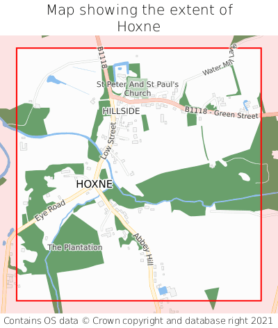 Map showing extent of Hoxne as bounding box