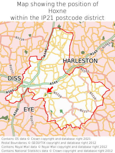 Map showing location of Hoxne within IP21