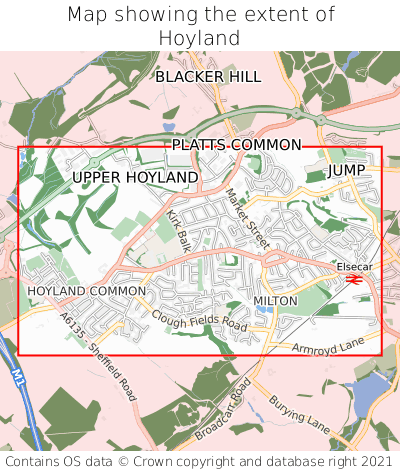 Map showing extent of Hoyland as bounding box