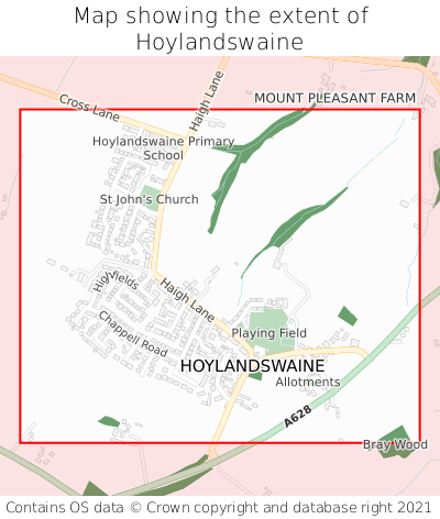 Map showing extent of Hoylandswaine as bounding box