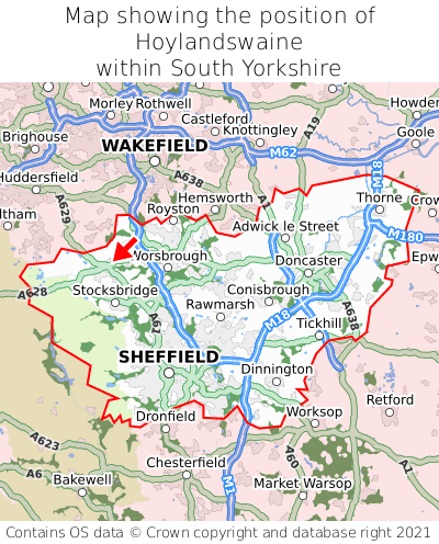Map showing location of Hoylandswaine within South Yorkshire