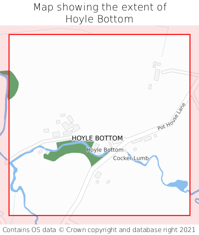 Map showing extent of Hoyle Bottom as bounding box