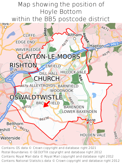 Map showing location of Hoyle Bottom within BB5