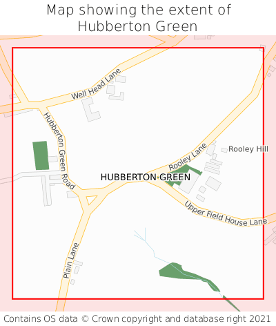 Map showing extent of Hubberton Green as bounding box