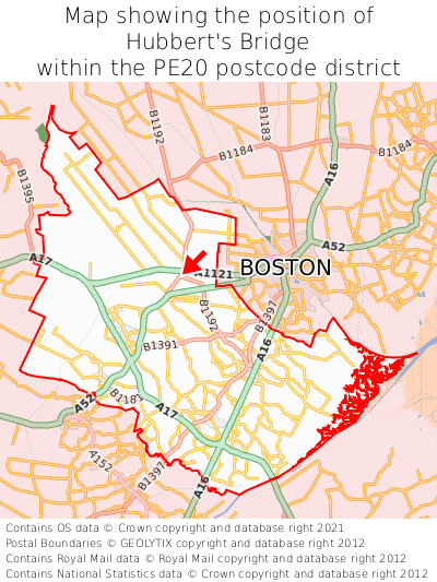 Map showing location of Hubbert's Bridge within PE20