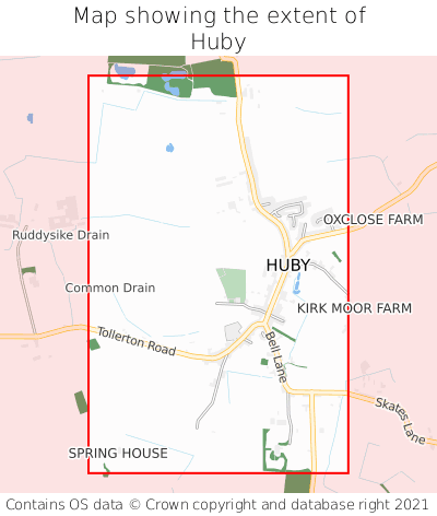 Map showing extent of Huby as bounding box