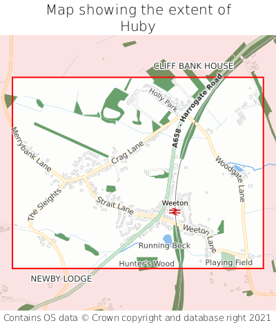 Map showing extent of Huby as bounding box