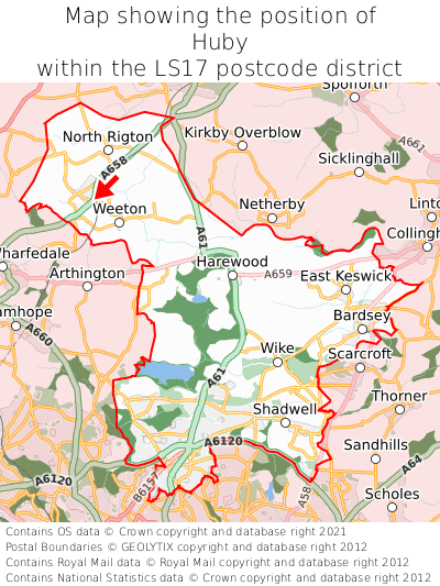 Map showing location of Huby within LS17