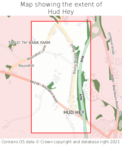 Map showing extent of Hud Hey as bounding box
