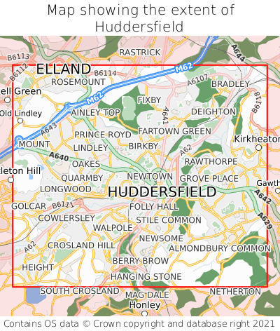 Map showing extent of Huddersfield as bounding box