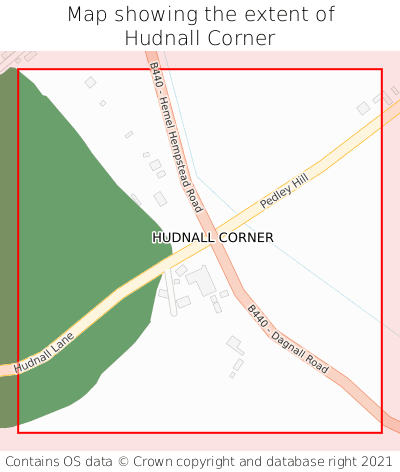 Map showing extent of Hudnall Corner as bounding box