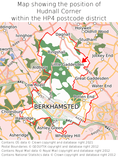 Map showing location of Hudnall Corner within HP4