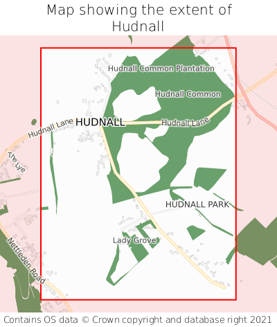 Map showing extent of Hudnall as bounding box
