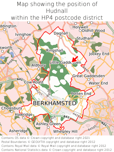 Map showing location of Hudnall within HP4