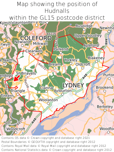 Map showing location of Hudnalls within GL15