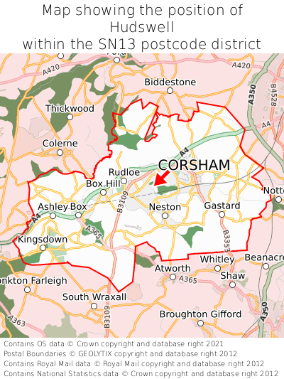 Map showing location of Hudswell within SN13