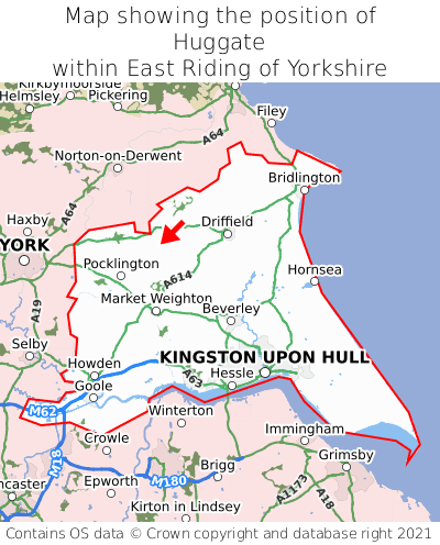 Map showing location of Huggate within East Riding of Yorkshire