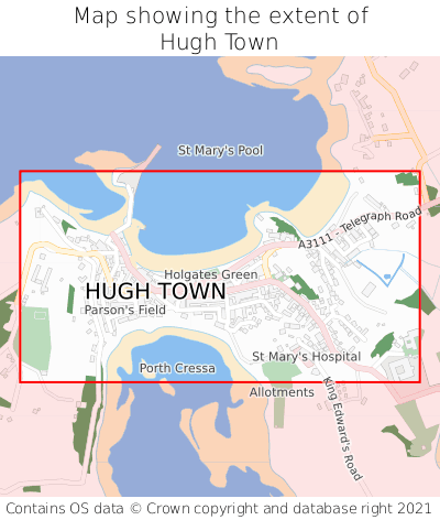 Map showing extent of Hugh Town as bounding box