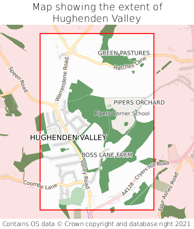 Map showing extent of Hughenden Valley as bounding box