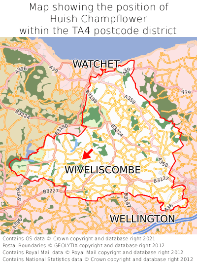 Map showing location of Huish Champflower within TA4