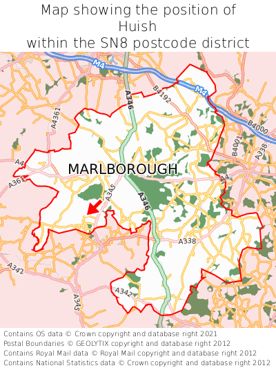 Map showing location of Huish within SN8