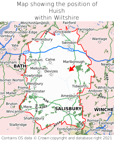 Map showing location of Huish within Wiltshire